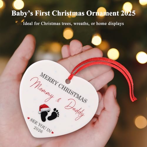 Baby's First Christmas Ornament 2025 - Heart-Shaped Ceramic Keepsake