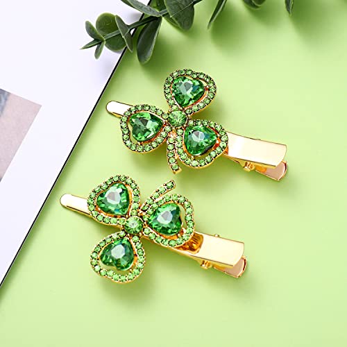St. Patrick's Day Rhinestone Shamrock Hair Clip Green Crystal Barrette
