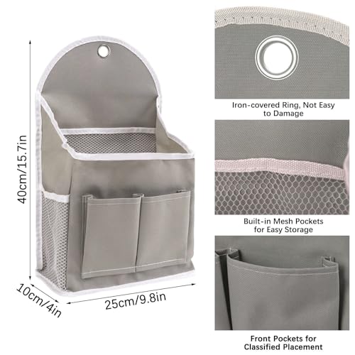 Grey Wall Hanging Storage Bag - 2 Pack with Pockets & Hooks
