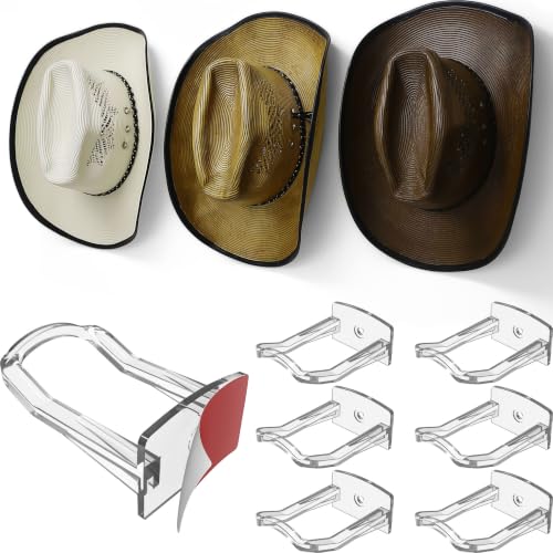 Modern JP Cowboy Hat Hooks for Wall - 6-Pack Adhesive Wall Mount Rack