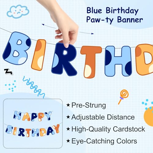 Blue & Orange Happy Birthday Banner Set - Pre-Strung Dog Theme Decorations