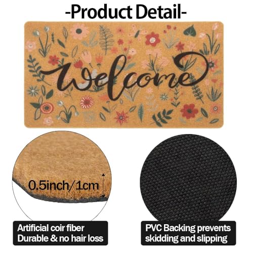 Welcome Floral Spring Doormat 17x29 Inch - Durable & Non-Slip