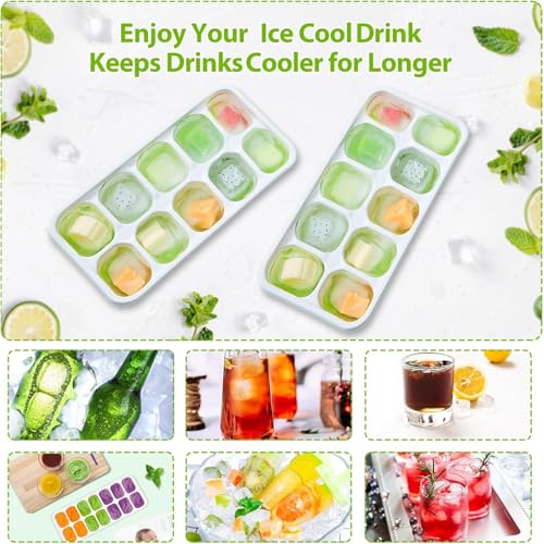DOQAUS Silicone Ice Cube Tray with Lids - 2 Pack Stackable BPA-Free