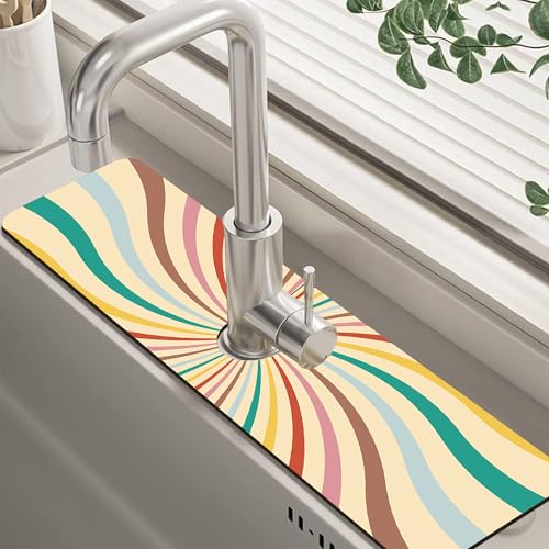 Absorbent Retro Swirl Kitchen Sink Splash Guard Mat 5.5" x 24"