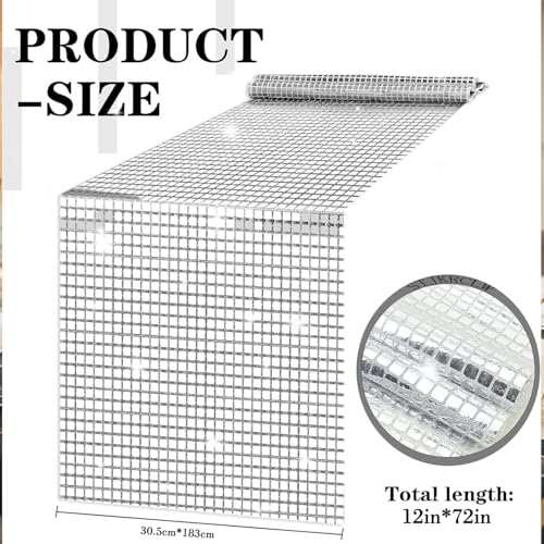 12 x 72 Inch Silver Glitter Disco Table Runner - Party Decor