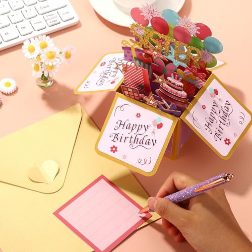 Sinbana 3D Pop Up Birthday Card for Sister - Colorful Greeting Card