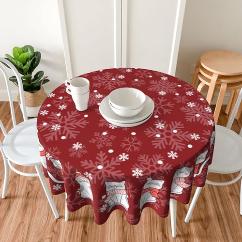 Christmas Cat Round Tablecloth 60 Inch Washable Holiday Kitchen Decor - Variation of THIS listing