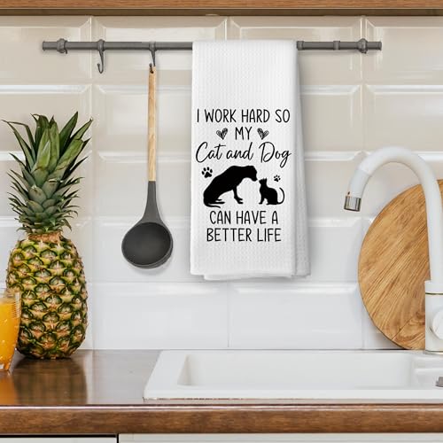 Funny Dog and Cat Kitchen Towels – 16x24 Inch Microfiber Hand Towels