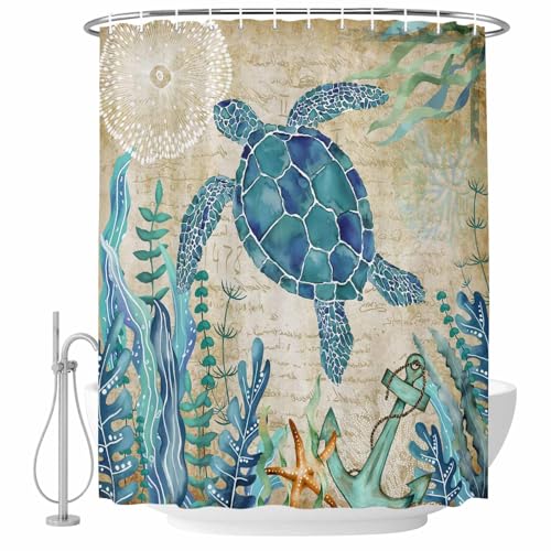 Waterproof Sea Turtle Shower Curtain 72x72 - Ocean Beach Decor