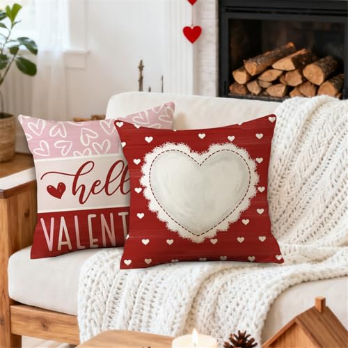 NIGHTWISH Valentine's Day Pillow Covers 18x18 Set of 4 - Love Heart Design