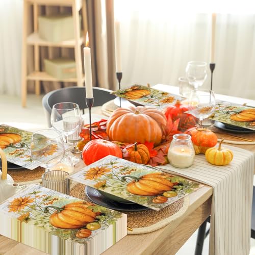 100-Pack Thanksgiving Paper Napkins - Pumpkin Design for Fall Decor