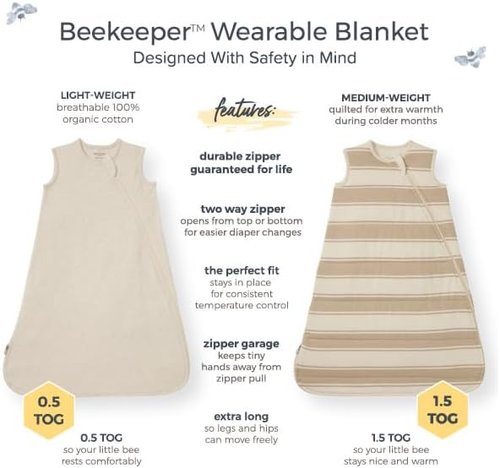 Burt's Bees Baby Organic Cotton Beekeeper Wearable Blanket | Unisex Newborn Essentials