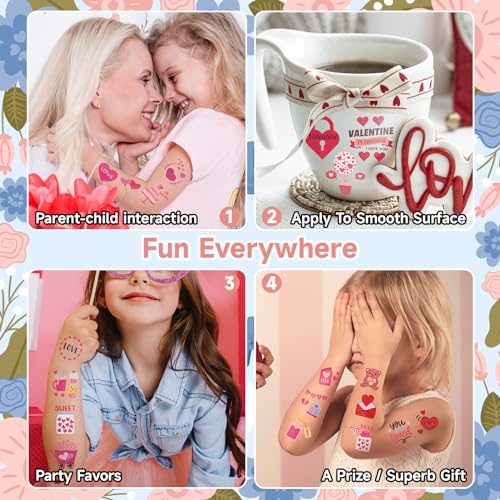 EMOME 408 Individually Wrapped Valentine Temporary Tattoos for Kids Party Favors