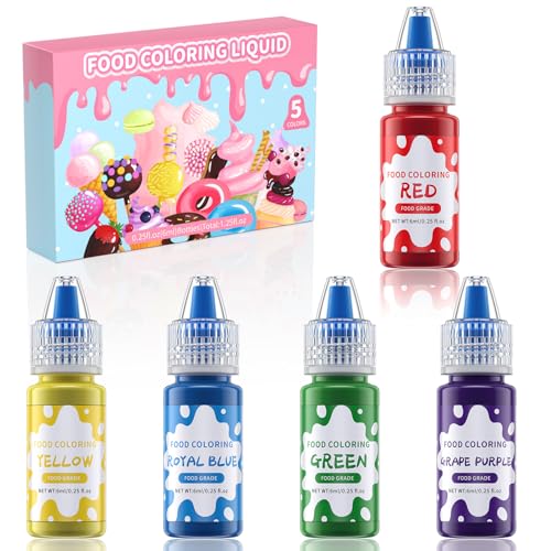 Cherrysea Liquid Food Coloring Set - 5 Vibrant Food Grade Dyes (5 x 0.25 oz)