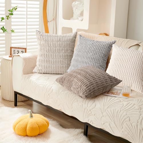 Light Brown Corduroy Throw Pillow Covers 18x18 Inch 2 Pack - Soft Boho Decorative Cushions