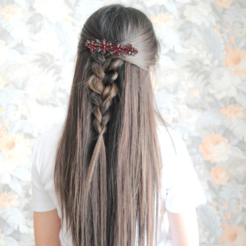 Dark Red Rhinestone Flower Hair Clip Crystal Bridal Barrette