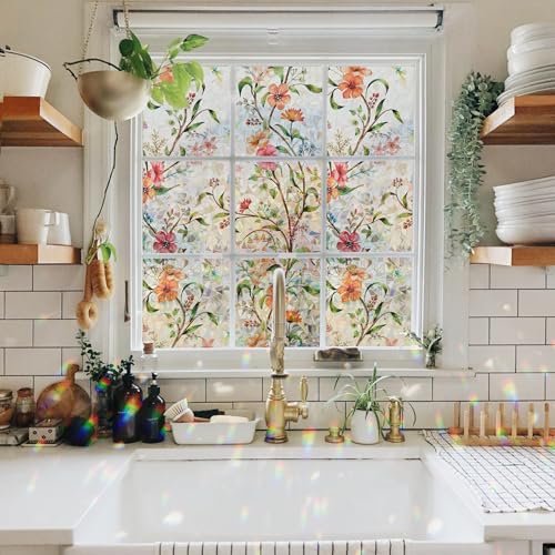 Ranzdn Stained Glass Window Privacy Film, Cosmos Pattern, 17.5" x 78.7"