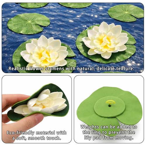 12-Piece Artificial Floating Lily Pads Set with Lotus Flowers and Frogs