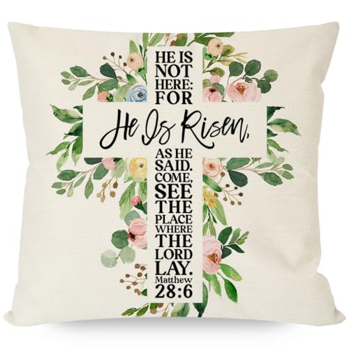 Easter Cross Pillow Cover 18x18 Inch Greenery Farmhouse Decor