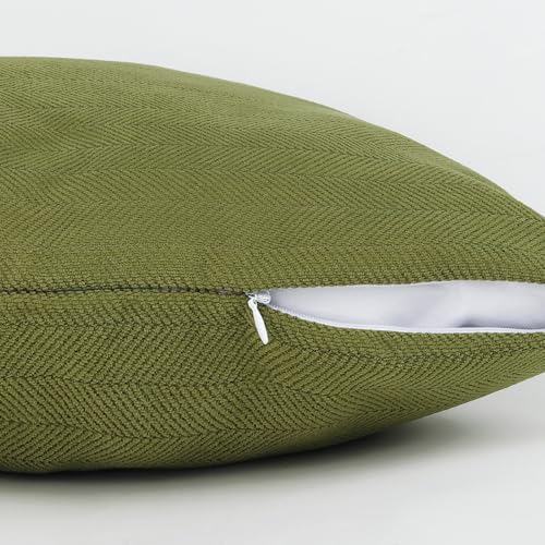 Olive Green Chenille Throw Pillow Cushion Covers - Set of 2
