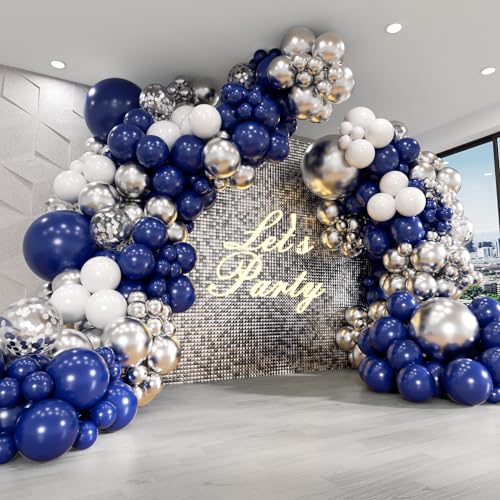 Navy Blue Silver Balloon Arch Kit - 53 Balloons for Parties
