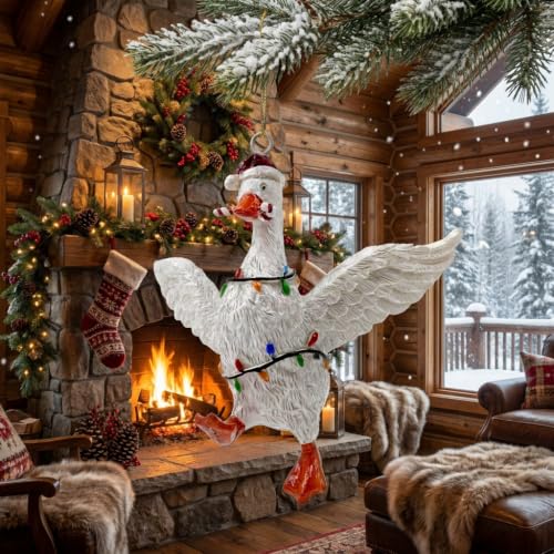 Funny Christmas Goose Ornament - Farmhouse Resin Holiday Tree Decor