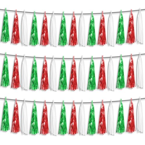 Red Green White Foil Tassel Garland Banner for Party Decorations - 29.5ft