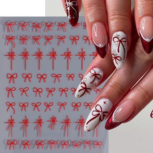 Quezadyl 8 Sheets 3D Self-Adhesive Bow Nail Art Stickers Cute Bowknot Decals