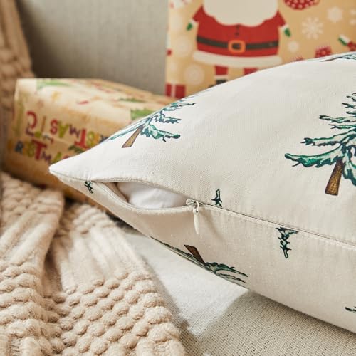 Winter Tree Christmas Pillow Covers, 18x18 Inch Cotton Set of 2