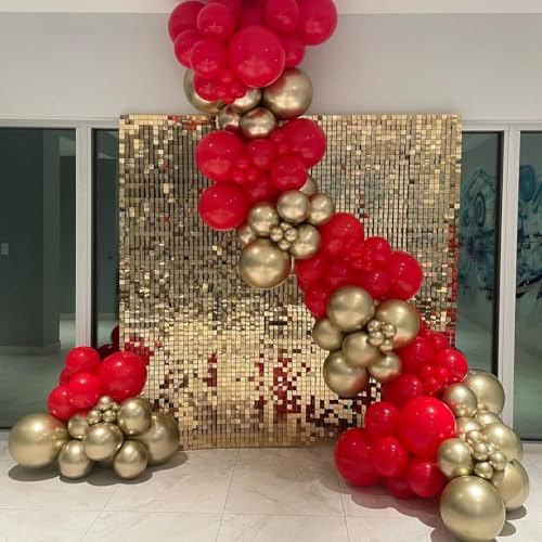 Red and Gold Balloon Garland Arch Kit with Stars - 153 Pcs
