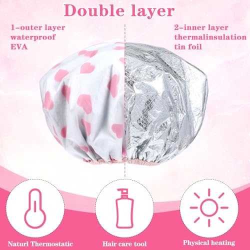 Quilax 2Pcs Deep Conditioning Hair Heat Cap, Waterproof Reusable Pink