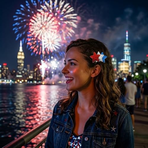 Patriotic Star Hair Clips Set 4 Pcs Red White Blue Glitter Hair Pins
