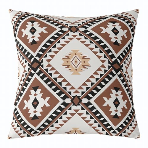 Erosebridal Southwestern Aztec Throw Pillow Cover, 16x16 Brown & White