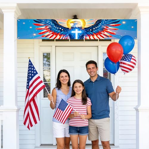 Patriotic Eagle Cross Banner - 118 x 20 Inch for Independence Day