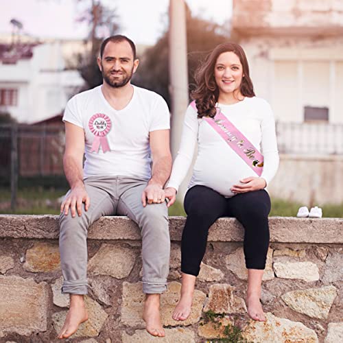 HUKONHEP Baby Shower Sash Set - Mommy & Daddy to Be Badges