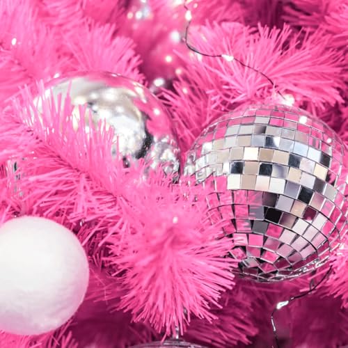 Pink 7ft Hinged Artificial Christmas Tree with Metal Stand - Slim & Easy Assembly