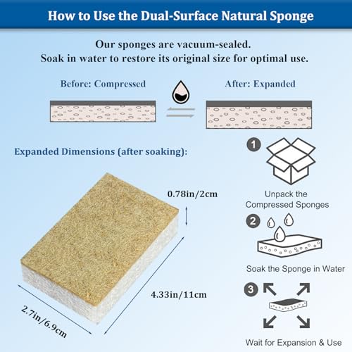 YeahWhee Natural Kitchen Sponges - 12 Pack Biodegradable Scrub Sponges