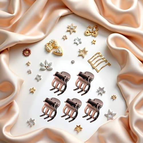 5PCS Mini Metal Hair Claw Clips for Women Bronze Side Bangs Styling Tool