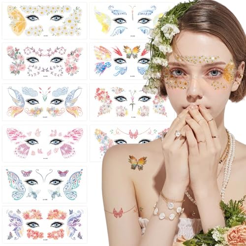 Glitter Butterfly Temporary Tattoos 10 Sheets Waterproof Face Stickers