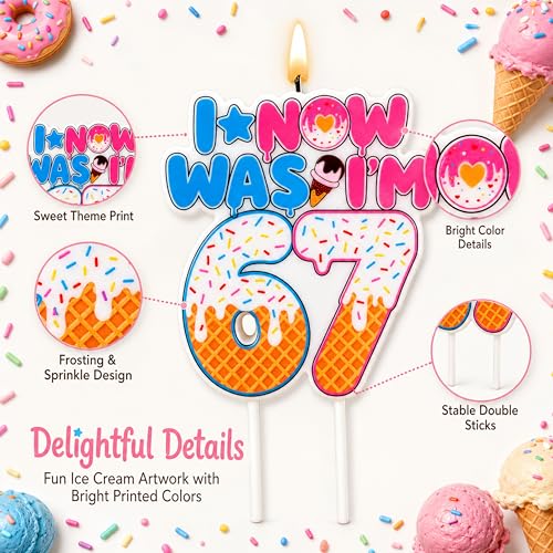 Ice Cream Drip Birthday Candle - I Was 6 Now I'm 7 Cake Topper