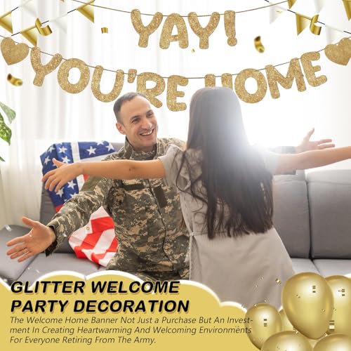 Champagne Gold Yay You're Home Banner - Ready to Display