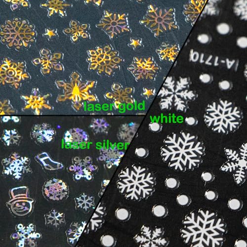 Nudurom 36 Sheets Christmas Snowflake Nail Stickers, Self-Adhesive Winter Holiday Nail Art Decals in White Silver Gold