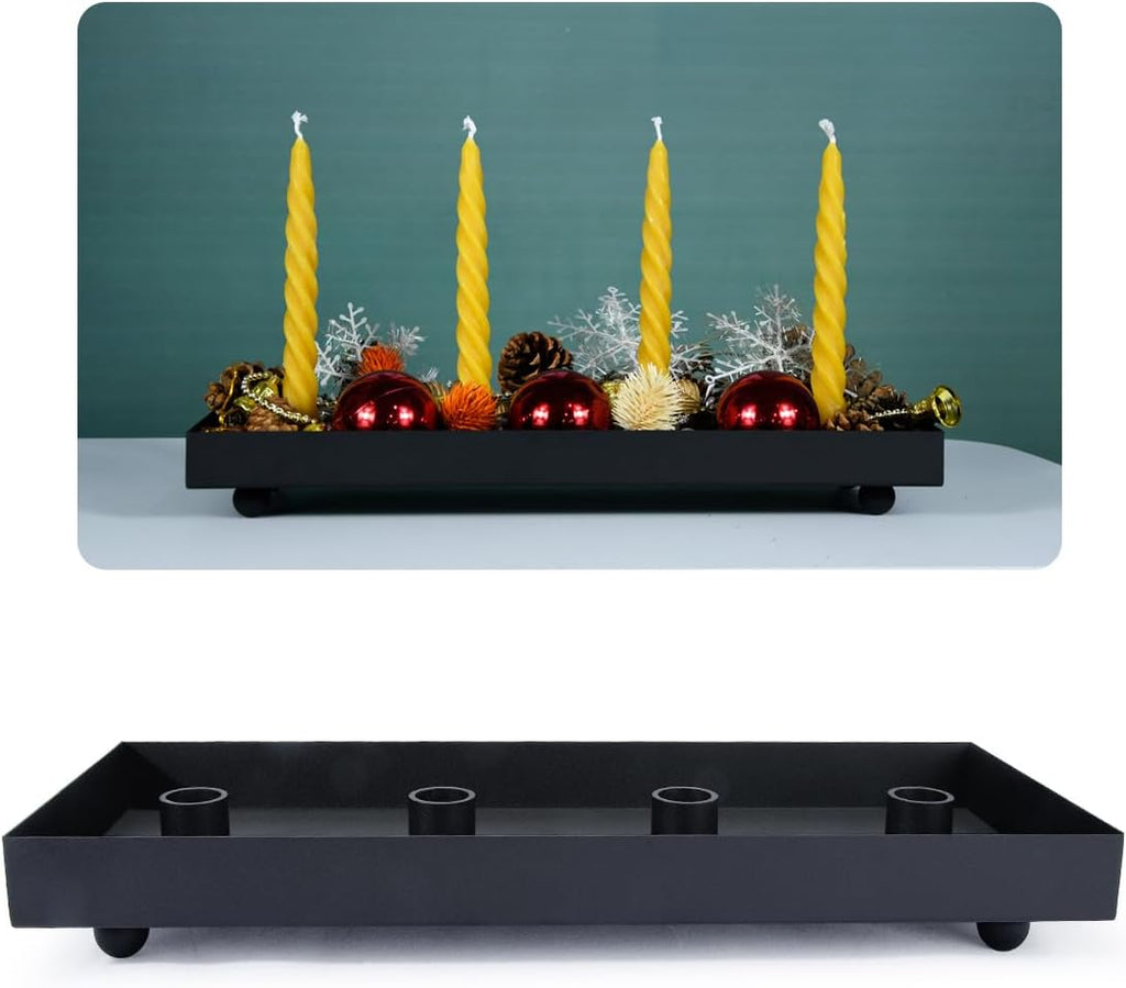 TELOSMA Advent Candle Holder - Matte Black Iron Tray for 4 Taper Candles | Perfect for Thanksgiving & Christmas Decor