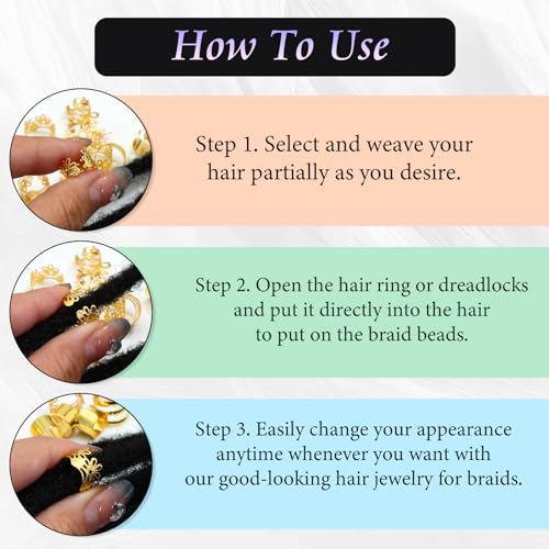 VENOFEN 40PCS Gold Hair Jewelry for Braids Multi Style Cuffs Rings