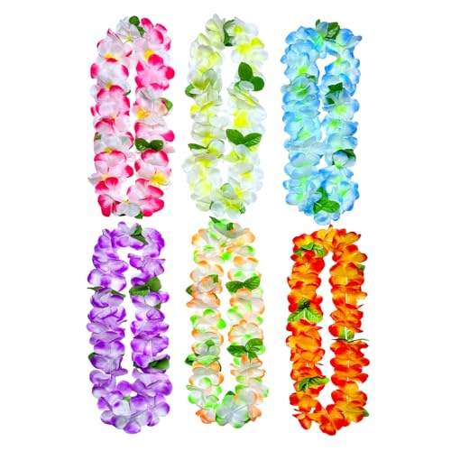 Premium Hawaiian Leis - 6 Pack Tropical Flower Decorations for Parties