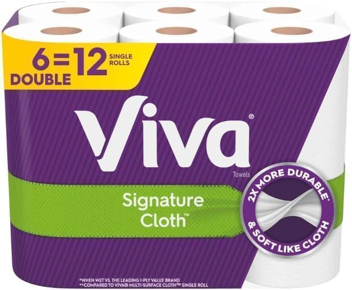 Viva Kitchen Paper Towels - Soft & Strong Absorbent Cloth-Like Texture | 6 Count, White, Single Ply