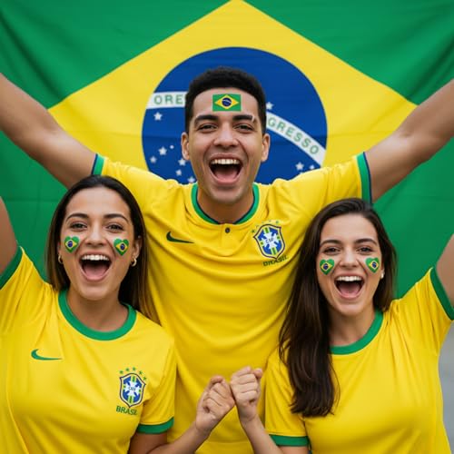 Brazil Flag Temporary Tattoos - 20 Sheets Waterproof Face Stickers