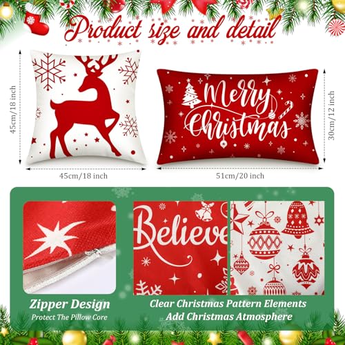 Red Christmas Snowflake Pillow Covers Set - Holiday Decor, 10 Pcs, Winter Snowflake Design
