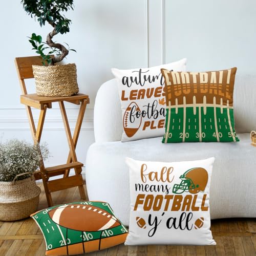 Football Throw Pillow Covers 18x18 Set of 4, Autumn Fall Decorative Cases