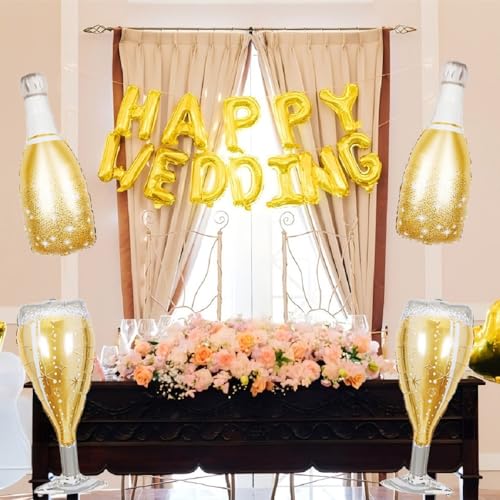 4-Piece Champagne Bottle and Glass Foil Balloon Set for Weddings